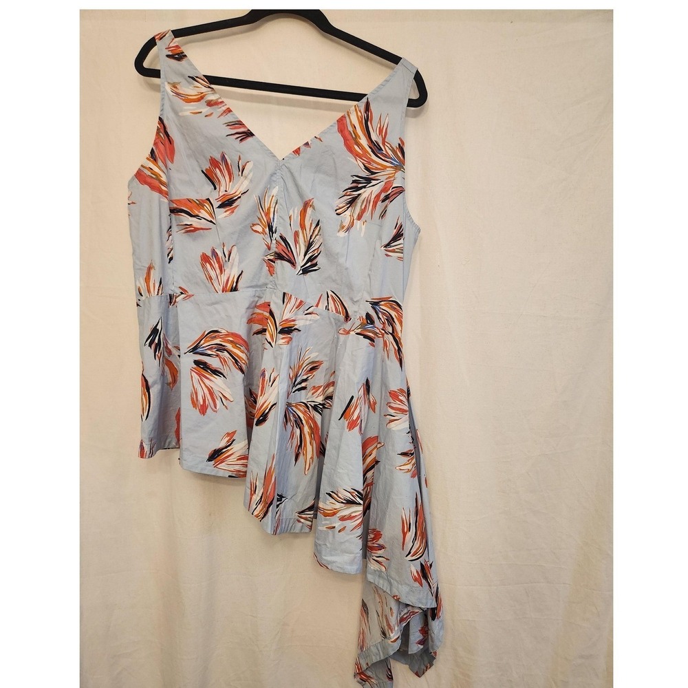 Lane Bryant Blouse Womens 18 Blue Floral Asymmetrical Peplum V-Neck Sleeveless